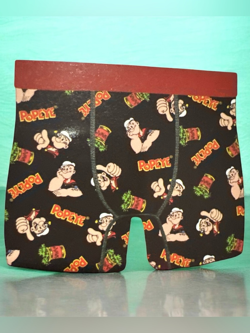 Popeye Graphic Boxer Briefs — Black with Red Waistband